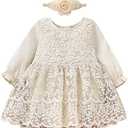 Newborn Baby Girl Floral Lace Romper Dress Headband Toddler First Birthday Baptism Outfits Princess Jumpsuit Bodysuit (Size 92)