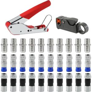 Coaxial Compression Tool Kit Coax Cable Crimper Wire Stripper with F RG6 RG59 Connectors