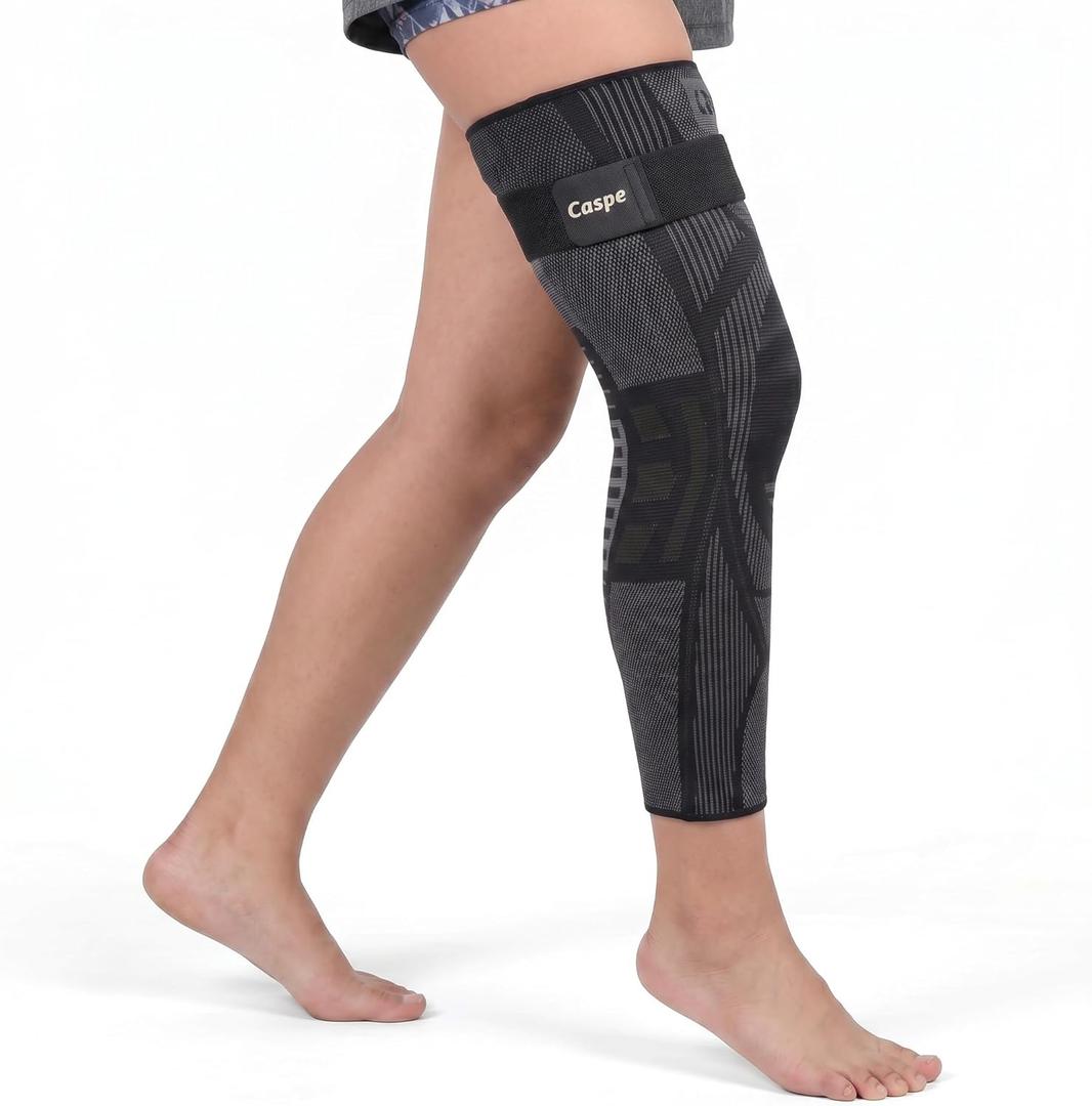 Caspe Leg Compression Sleeve With Strap, Full Length Thigh Knee Calf Support, Knee Compression Sleeve Women & Men, Full Leg Support for Light Recovery, Daily Wear, M