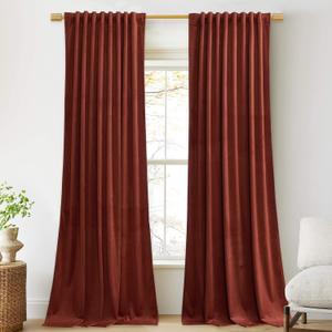 StangH Theater Velvet Curtains, Rust Red Home Decor Blackout Privacy Drapes 96 inches for Christmas Backdrops/Living Room/Bedroom, W52 x L96, 2 Panels