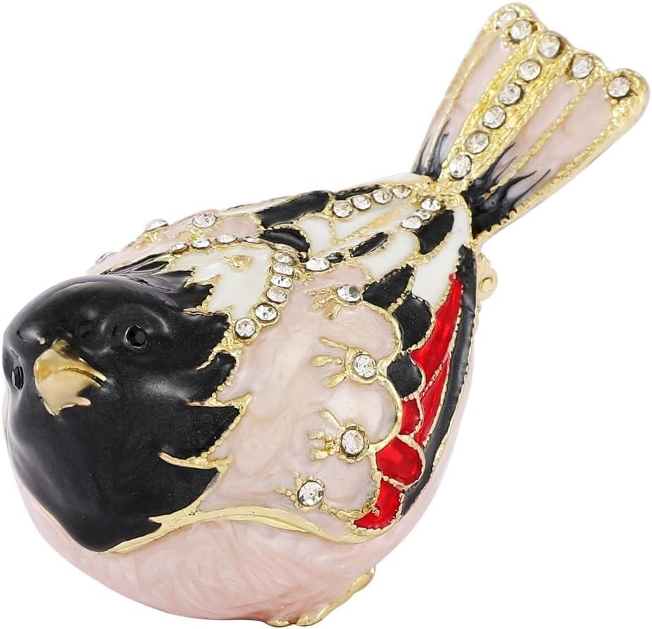 Mini Pink Bird Shape Trinket Box Hinge Hand-Painted Small Jewelry Ring Holder Boxes Enamel Animals Craft Christmas Gift for Women