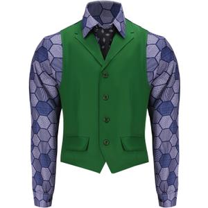 Adult Men Joker Costume Shirt Vest Tie Outfit Suit Set Man Knight Clown Halloween Cosplay Dress Up Props (X-Large)
