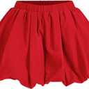 WDIRARA Women's Asymmetrical Hem Bubble Skorts Elastic Waist Loose Fit Solid Mini Skirt Pants (Small, Red)