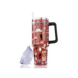 40 oz Football Tumbler with Handle and Straw, Stainless Steel Insulated Cup 40 oz, Reusable Football Coffee Mug with Leak Proof Lid
