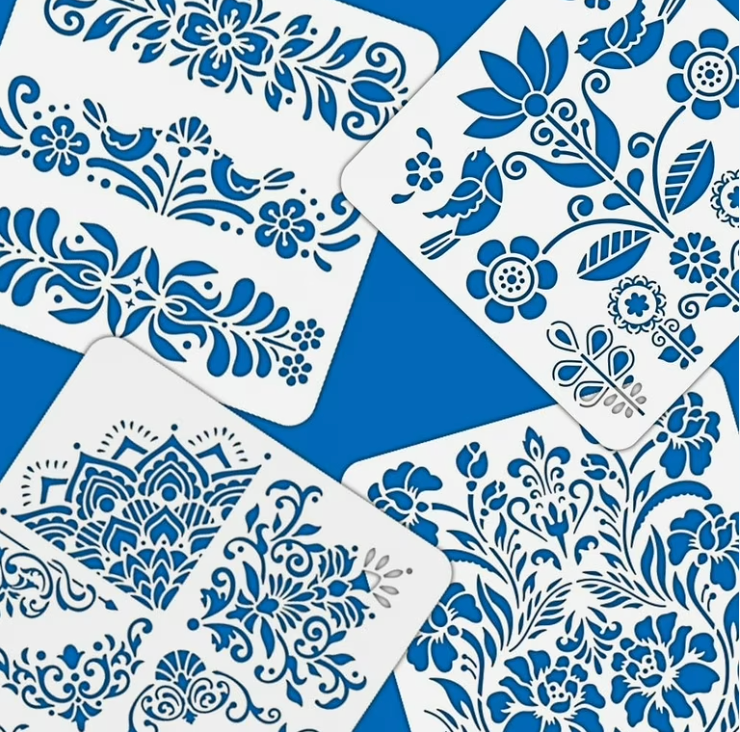 12 Styles Folk Decorative Painting Stencil Templates Floral Bird Pattern Scandinavian Style Reusable