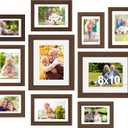 Povrgive Picture Frames, Made of Real Glass and Wooden Frame, Gallery Photo Frames Set of 10 for Collage Wall Decor, Multi Sizes Including 8x10, 5x7, 4x6 for Mounting or Tabletop Display, Dark Brown