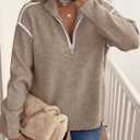 ANRABESS Womens Quarter Zip Sweaters Fall Long Sleeve V Neck Shirts Collared Business Casual Tops Knit Pullover Sweatshirts (L)