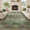8x10 Green Brown Large Area Rugs for Living Room, Boho Washable Rug
