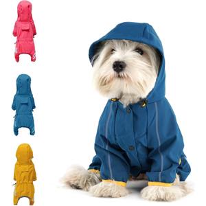 Dog Raincoat, Waterproof Dog Rain Jacket with Hood, Rain Coat with Leash Hole, Reflective Strap for Small Medium Dogs, Outdoor Adventures/Walking Lightweight Puppy(Blue,XS)
