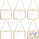6 PCS Wall Hanging Mini Photo Frames 2.5x3.5 Inch Double Glass Frame for Pressed Flowers Wall Hanging Brass Frame for Pressed Flowers DIY Vintage Artwork Display Frames Plant Specimen Artwork (Gold)
