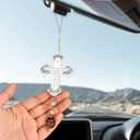 2 x Cross Car Mirror Hanging Christian Gifts for Men Women, Metal Daily Bible Verse Car Rearview Decor Accessories, Christ Ornament Religious Gift for Truck Driver
