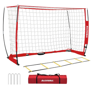 BaseGoal Soccer Goal,Soccer Net,Soccer Goals for Backyard,with Bow Frame,Collapsible Metal Base and Agility Ladder