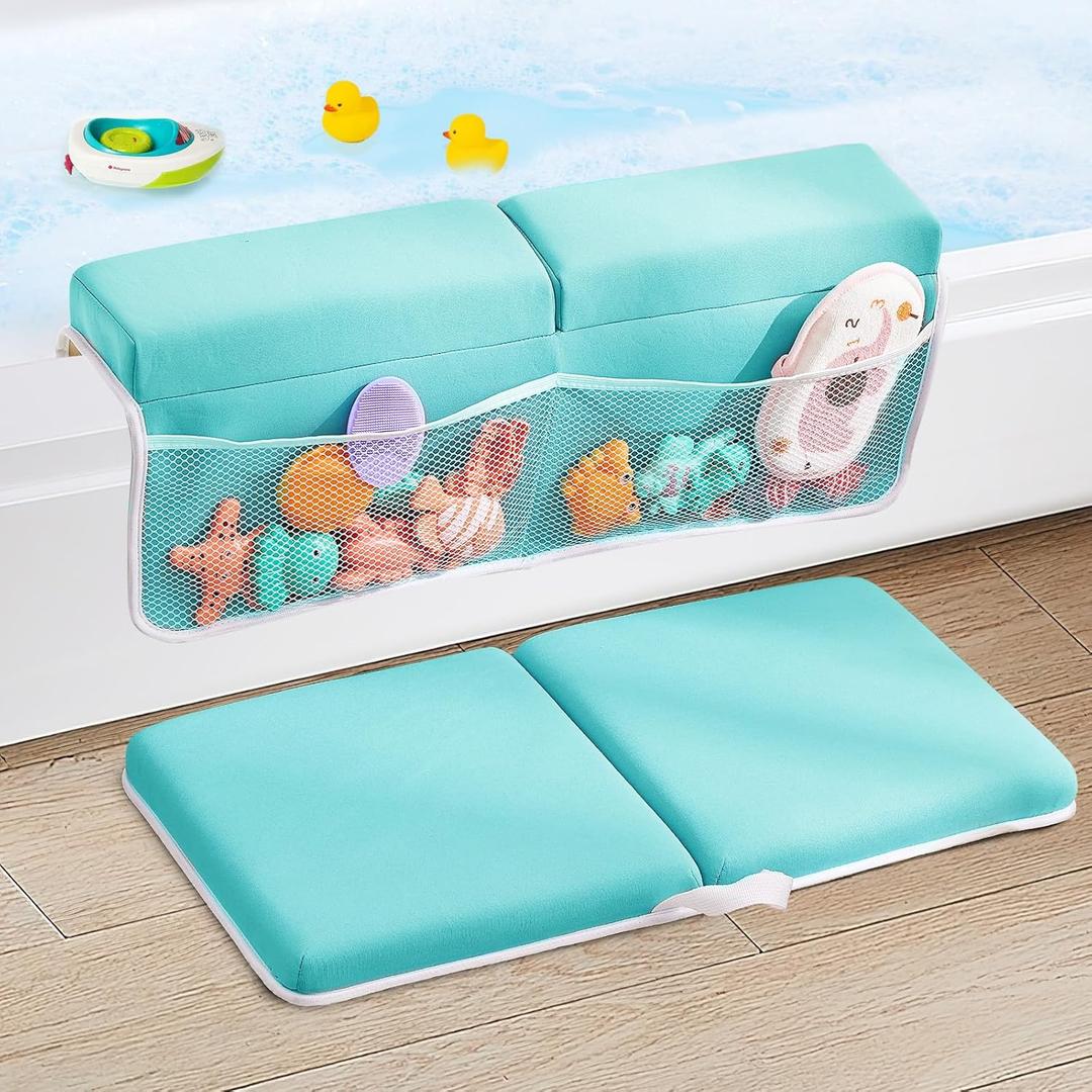 Baby Bath Kneeler and Elbow Rest Pad Set,Bath Kneeling Pad Thick Soft Quick Dry Bathtub Mat for Bathing Time,Baby Essentials Memory Foam with Toys Organizer Gifts for Parents,Green