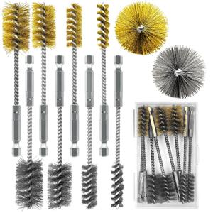 Attoshow 8 Pcs Bore Brush Set - 304 Stainless Steel & Brass Drill Wire Bore Cleaning Brushes with 1/4" Hex Shank for Power Drills Ports Tubes Bearings Cleaning Parts, 3/8'' 1/2'' 3/4'' 7/8''