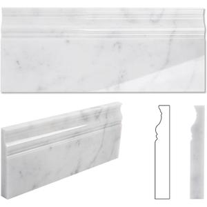 Diflart 4-Pack Carrara White Marble Baseboard Trim Molding, 5 x 12 Inch Crown, Polished, Bianco Italian Carrera Marble Skirting Base Moulding for Shower Bathroom Wall Kitchen Backsplash