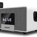 RHM K222 Karaoke Machine, Connect to TV via Optical or Bluetooth, with Powerful Sound, Deep Bass, 2 UHF Wireless Mics & 5 Music Modes, Support AUX/USB/PC, Wooden Karaoke Speaker for Home Party (White)