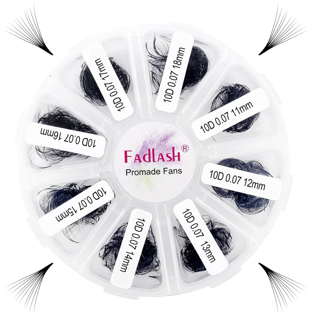 Lash Extension 1000 Fans/Tray Mixed Premade Fans Eyelash Extensions D Curl Promades Eyelash Volume Lash Extensions Loose Fans Pre Made Volume Lashes Pointed Base (10D-0.07D, 11-18mm)