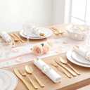 Pink 25 Pack Blue First Communion Decorations Pre Wrapped Silverware Set Disposable Serves 25, Gold Napkins Knives Forks and Spoons Baptism Party Utensils for Christening Celebration Party
