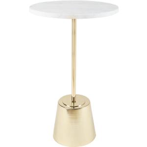 Small Round Drink Table, Modern Nightstand for Home, Office, Bedroom Living Room Accent Plant Stand White Marble Top, Gold Small Side Drink Table, 14X14X24 in (Gold/White Marble)