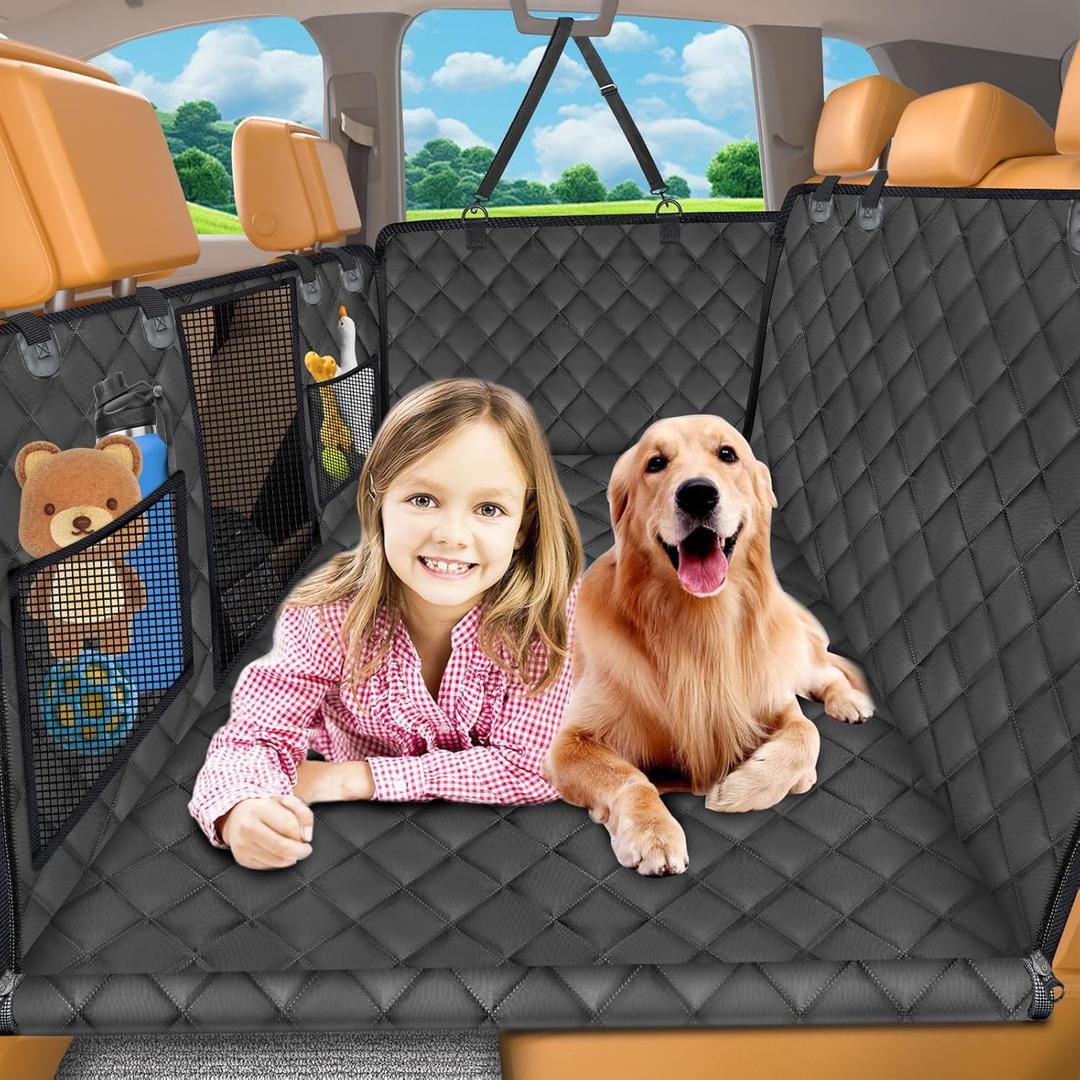 URPOWER Back Seat Extender for Dogs - Hard Bottom Dog Car Seat Cover Holds 420 lbs, Waterproof Dog Hammock Dogs Bed for Cars, SUVs & Small Trucks, Pet Backseat Protector with Mesh Window & Large Space (Black)