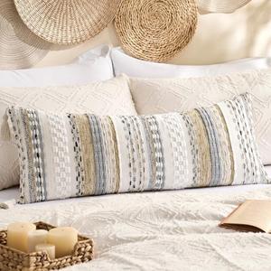 Kevin Textile Spring 14x36 Inch Long Lumbar Pillow Cover 1 Pack Boho Decorative Rectangle Cushion Case Throw Soft Chenille Thread Woven Tufted Textured Accent for Living Room Couch Sofa Bed, Beige