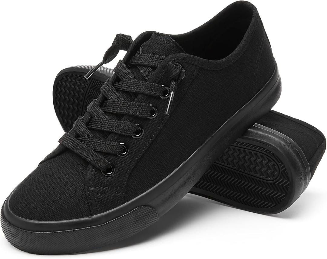 Women Canvas Sneaker Slip On Non Slip Casual Shoes Lace Up Canvas Low Top White Shoes Loafers for Women Fashion Black Sneaker (11)