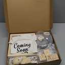 9 Pcs Pregnancy Announcement Set Pregnancy Reveal Ideas Felt Letter Board Baby Bodysuit Booties Photo Frame Bear Plush Wood Blocks for Coming Soon Baby Announcement (White)