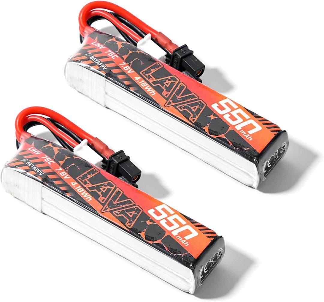 BETAFPV 2pcs Lava 550mAh 2S 7.6V 75C LiHV Lipo Battery with XT30 Connector, Rechargable FPV Drone Lipo Battery, for 2S FPV Racing Whoop Drone Quadcopters Like Meteor85, Pavo Pico 2S Brushless Drone