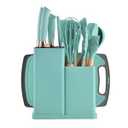 Cooking Utensils Set, 19 Kitchen Utensils Set with 11 Pieces Spatula, Heat Resistant Silicone Utensils, 6 Piece Sharp Knife Set, 2 Pieces Utensil Cutting Board (Teal 19 PCS Set)