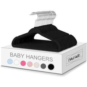BAGAIL Kids Velvet Hangers 11 Inches Children's Clothes Hangers Non-Slip Baby Hangers for Infant/Toddler (Black,50pack)