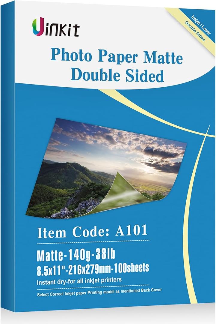 Uinkit 100 Sheets Thin Matte Presentation Paper Photo Double Sided 8.5x11 38lb 140gsm Printable on Both Sides Brochure Photos Picture Poster Playbill Flyer 6.5 Mil Coated for laser and Inkjet Printer Uinkit 100 Sheets Thin Matte Presentation Paper Photo Double Sided 8.5x11 38lb 140gsm Printable on Both Sides Brochure Photos Picture Poster Playbill Flyer 6.5 Mil Coated for laser and Inkjet Printer