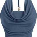 SOLY HUX Women's Halter Tops Draped Front Sleeveless Backless Y2K Crop Sexy Cami Tops Going Out Summer Outfits (Blue, M)