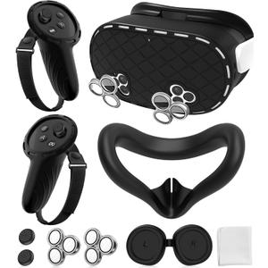 Silicone Cover Set Compatible with Meta/Oculus Quest 3s Accessories, Silicone Face Cover, Controller Grip Cover, Camera Lens Protector, VR Shell Cover, Protective Lens Cover, Not Fit Quest 3 (Deep Black)