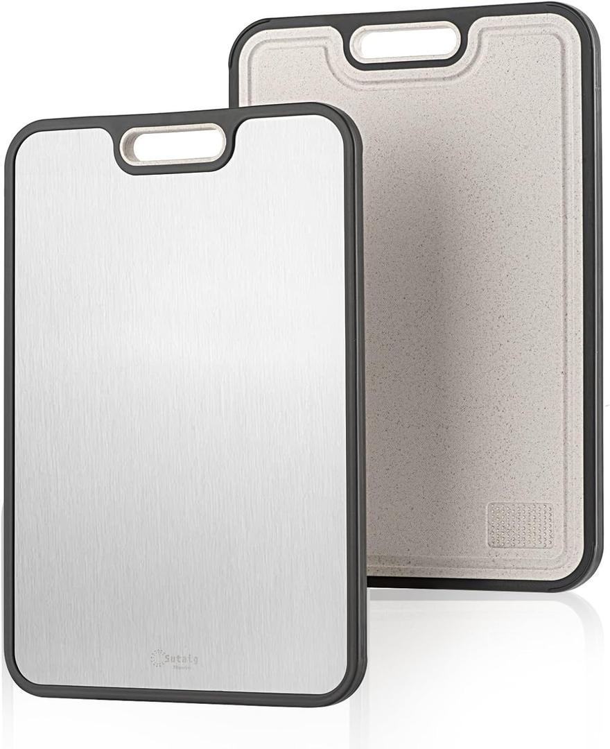 Titanium Cutting Boards for Kitchen, 15" Double Sided Cutting Board Food Grade, Pure Titanium and Wheat Straw PP, for meat & Veggie, Non-Slip