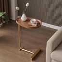 Small Side End Table New C Table Narrow Round Bed Sofa Couch Coffee Dinner Table for Snack Drink TV Tray, Slim Gold Rustic End Table Modern Simplicity, Metal and Wood - 24 Inch (Wood)