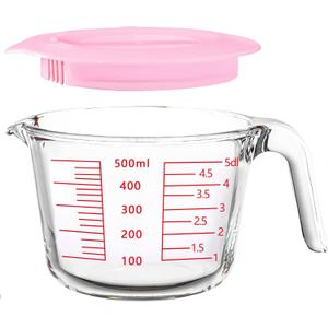 2-Cups Glass Measuring Cups with Lids Set, Measuring Jugs with Handle Liquid Measuring Cups Kitchen Mixing Bowl, Microwave, Oven, and Dishwasher Safe