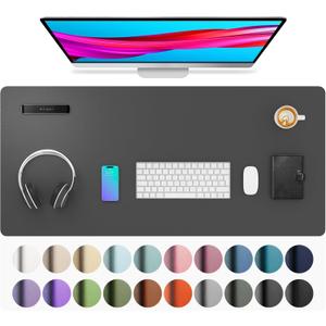 Aothia Leather Desk Pad Protector, Mouse Pad, Office Desk Mat, Non-Slip PU Leather Desk Blotter, Laptop Desk Pad, Waterproof Desk Writing Pad for Office and Home (Gray,36" x 17")
