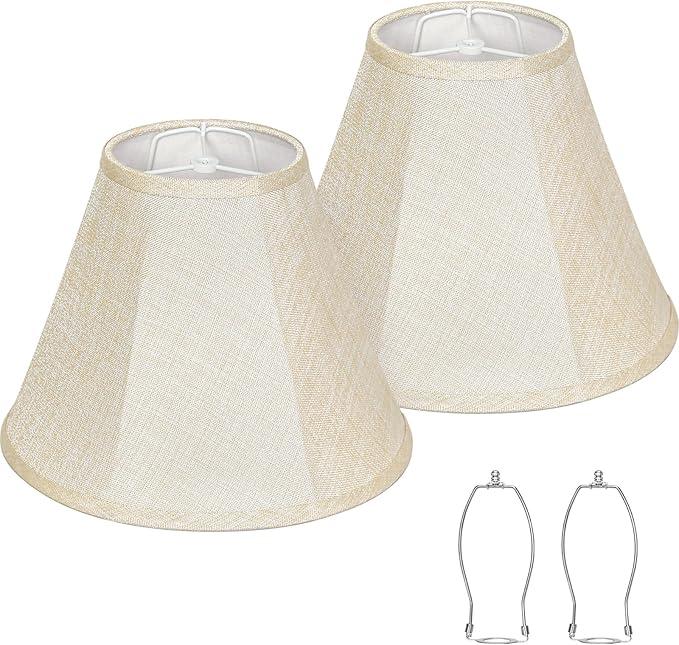 Bell Lamp Shades Set of 2, 6"Top x 13"Bottom x 10"High, Beige Shade Replacement for Table Lamps, Floor Lamps, Fabric Natural Linen Hand Crafted(Spider Fitter), Harp Holders Included, Assembly Required