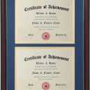 ELSKER&HOME Double Certificate Frame-Cherry Wood Color Golden Rim- 2.0 mm Panels-Made for Document&diploma For TWO 8.5x11 Inch with Mat and 14x20 Inch without Mat(Double Mat,Navy with Golden Rim)