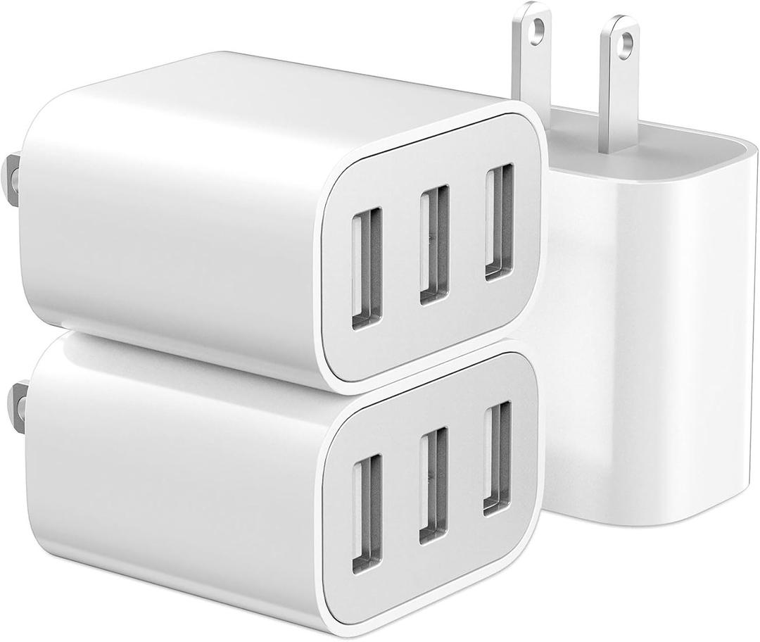 3-Port USB Wall Charger,Compatible with iPhone 14/13/12/11 Pro Max,Mini,SE,XR,XS MAX,XS, X,8 Plus, iPad Pro, Air, Mini,Samsung Galaxy S5 S6 S7 Edge,LG,Android and More (3, USB Type A)