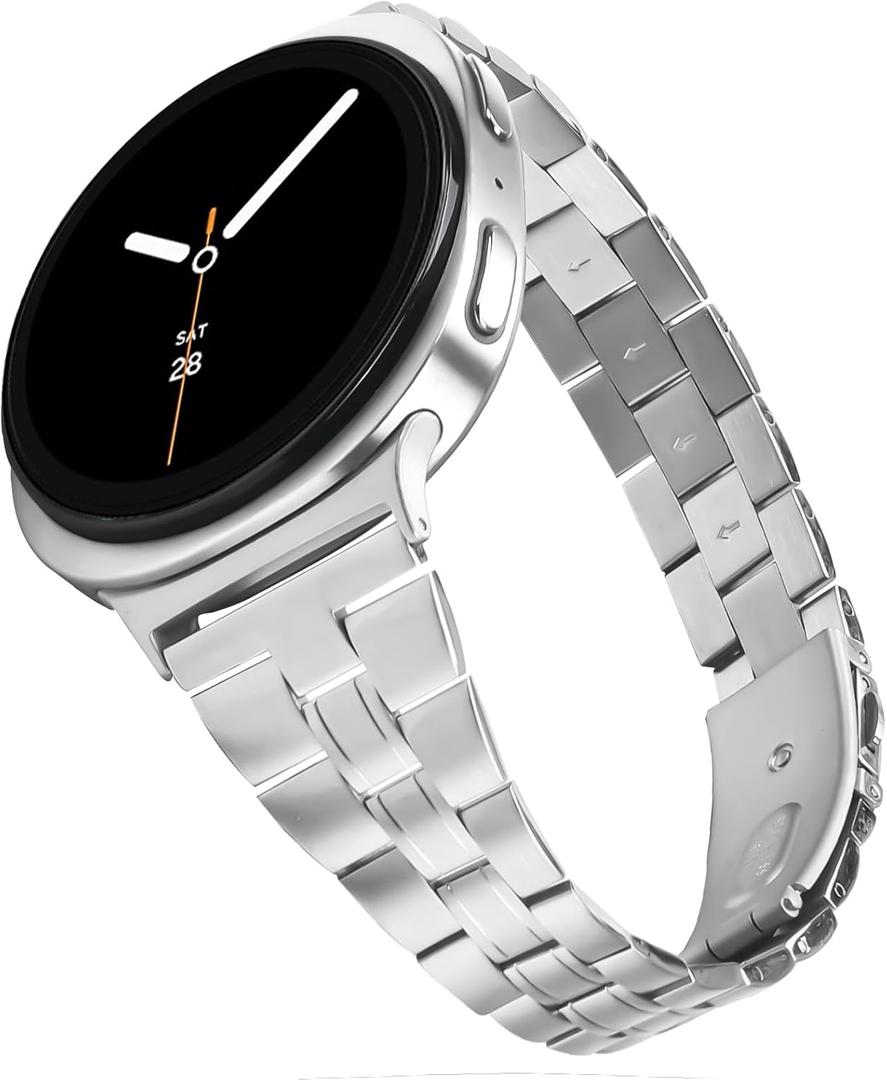Stainless Steel Bands Compatible with Samsung Galaxy Watch 8 40mm/44mm Classic 46mm Women Slim Metal Replacement Wristbands (Silver)