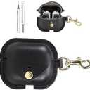 YAJOJO Case for Samsung Galaxy Buds 3 Pro/Buds 3 - Vintage Cowhide Cover with Keychain | Shockproof Charging Leather Case | Personalized Black