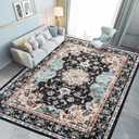 8x10 Living Room Rug for High Traffic Areas - Machine Washable Pet Friendly Carpet, Non Slip Indoor Rug (Black Blue)