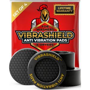 Anti Vibration Pads for Washing Machine with HexaGrip - Stops Washer Dryer Moving, Walking - Prevents Noise, Vibration Transfer - Rubber Antivibration Stabilizer Support Feet Mat - VIBRASHIELD 4 Pack