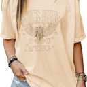 Vintage Rock Band Tshirts Women Retro Free Bird Western Graphic Tees Country Music Shirts Casual Short Sleeve Tops (Medium, Apricot-104)