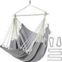 Hanging Hammock Chair Swing MAX 500 lbs Outdoor Hanging Chair with Footrest Indoor Swing Chair with Portable Steel Spreader Bar and Hardware Kit for Bedroom Living Room Patio Porch - Grey