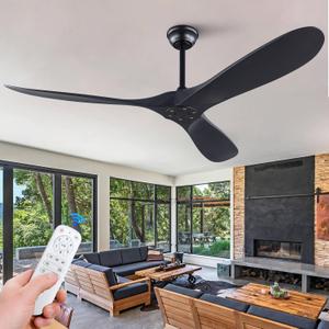 KBZZ Ceiling Fan No Lights 52" Outdoor Ceiling Fan for Patio, Modern ABS Ceiling Fan Damp Rated 3 Blade Large Airflow Indoor Outdoor Farmhouse Ceiling Fan for Exterior House Porch Gazebo (Black)
