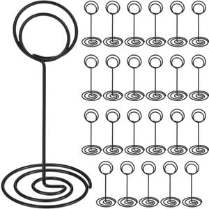 TecUnite 24 Pack 3.35 Inch Table Number Holder Place Card Wire Photo Holder Picture Name Menu Clips Memo Note Cards Stand for Wedding Reception Anniversary Birthday Party Centerpieces(Black)