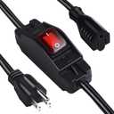 Outdoor Waterproof On/Off Switch Extension Cord, Heavy Duty 125v/250v Black SJTW Cord (1.5 Ft, Black)