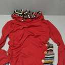 DRESSFO Women's Tribal Stripe Hooded Knit Top – Long Sleeve Pullover Sweatshirt with Mock Button Detail (Red/2X)
